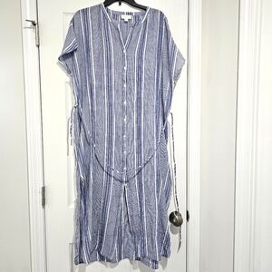 LOVE Gap Blue And White Stripes Button Up Midi Dress Size Small Beach {Bx9}
